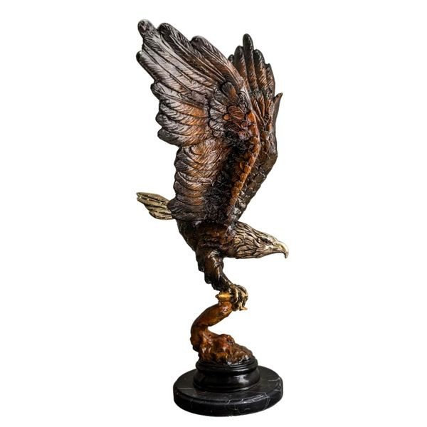 Flying American Bald Eagle Decorative Sculpture on marble base statue